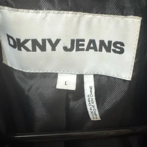 DKNY Jeans Faux-Leather Belted-Hem Moto Jacket Size Large - Picture 4 of 5